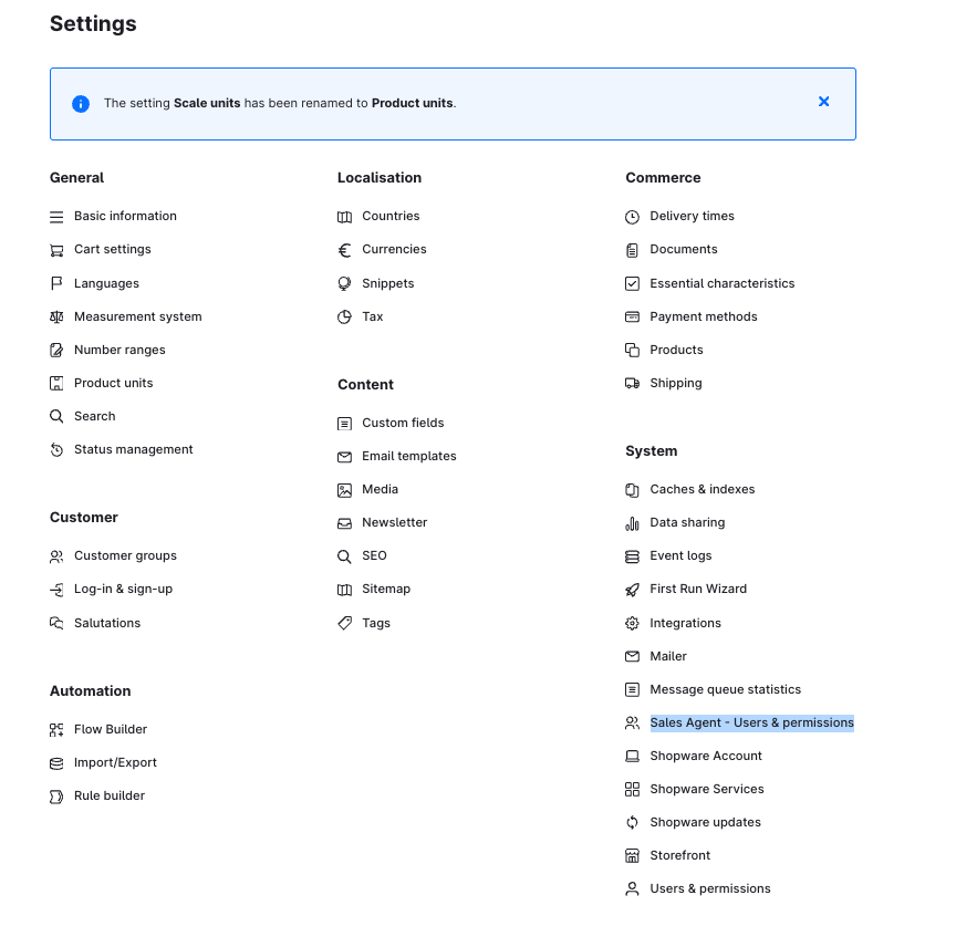 Sales Agent Settings Menu Item